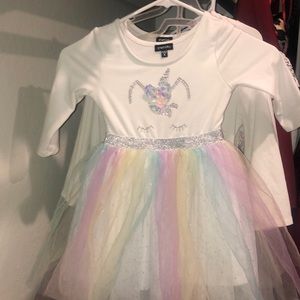 3 unicorn dresses size 4T, 8 girls and 10 girls.